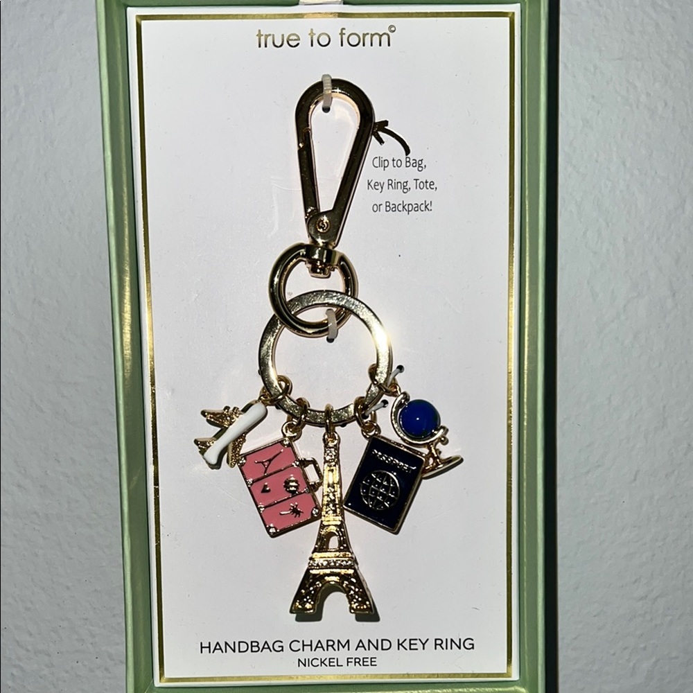 ✨Gold Travel Charm Keychain ✈️🧳🌍🥂🇫🇷 - Picture 3 of 4